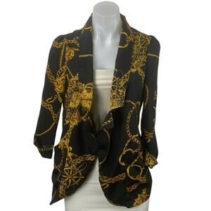 One Way Black Gold Graphic Print 3/4 Sleeve Single Breasted Blazer Coat Jacket S